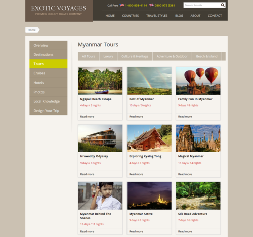 A tour page built by Drupal views - Exotic Voyages website